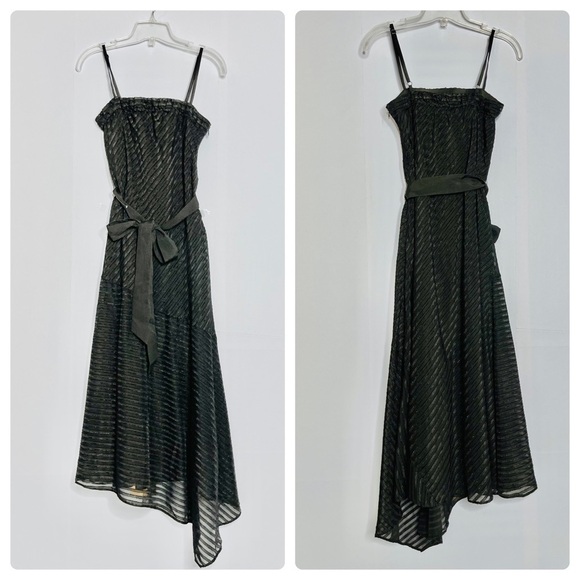 new RACHEL Rachel Roy Black Striped Asymmetrical Hem Maxi Dress US XS - Picture 2 of 7